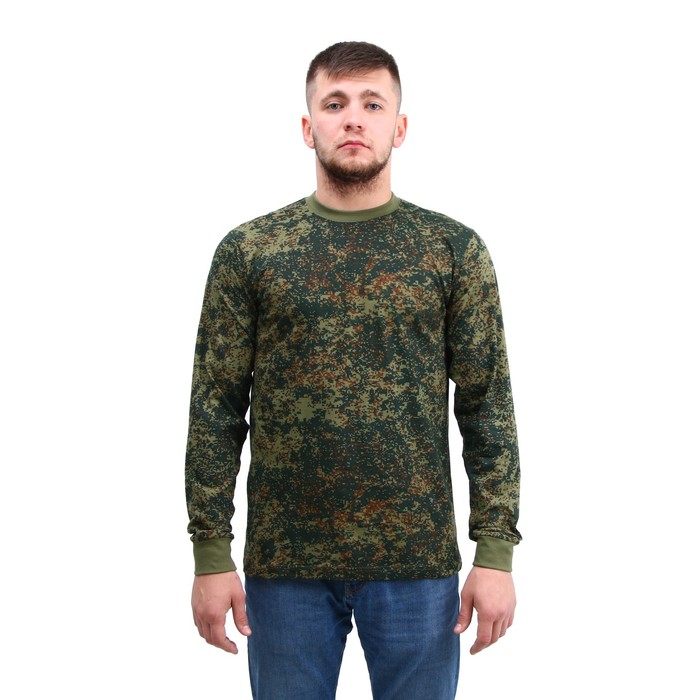 Футболка с длинным рукавом, хаки, камуфляж, пиксель, хлопок, р. 56, рост 176 см - Фото 1