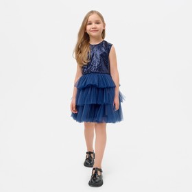 Платье для девочки с пайетками KAFTAN, размер 32 (110-116), цвет синий