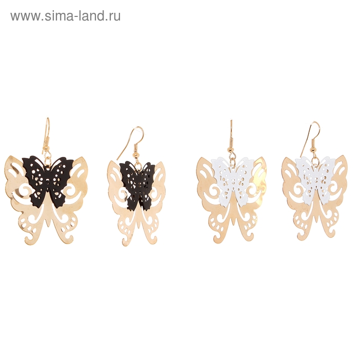 Серьги "Бабочки ажурные", цвета МИКС - Фото 1