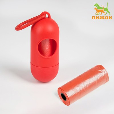 Контейнер с пакетами для уборки за собаками (рулон 15 пакетов 29×21 см), красный