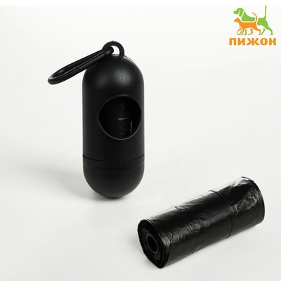 Контейнер с пакетами для уборки за собаками (рулон 15 пакетов 29×21 см), чёрный