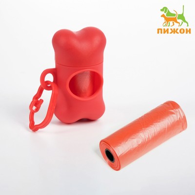 Контейнер-косточка с мешками для уборки (рулон 15 пакетов 29×21 см), красный