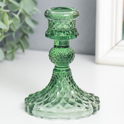 Подсвечник стекло на 1 свечу "Женева" d-2,2 см зелёный 10,5х7,7х7,7 см