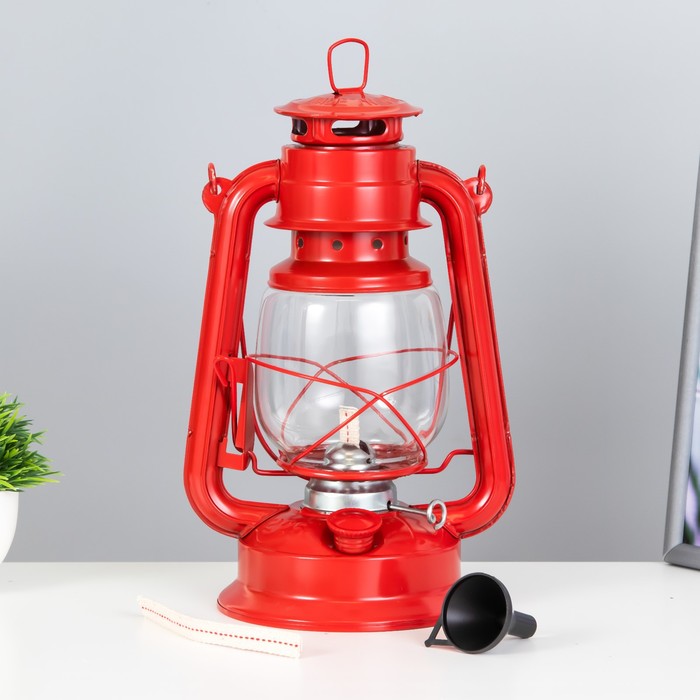 Керосиновая лампа декоративная красный 14х18х27,5 см RISALUX - фото 1885502482