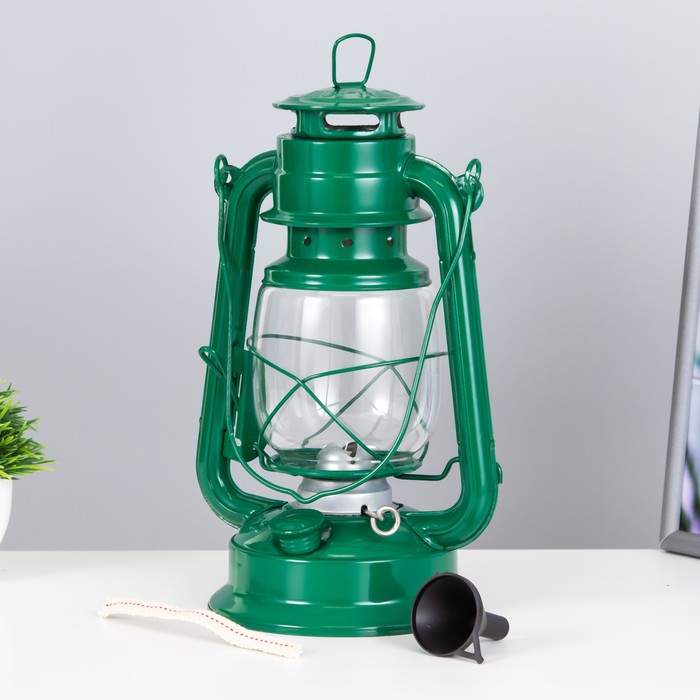 Керосиновая лампа декоративная зеленый 14х18х27,5 см RISALUX - фото 1885502492