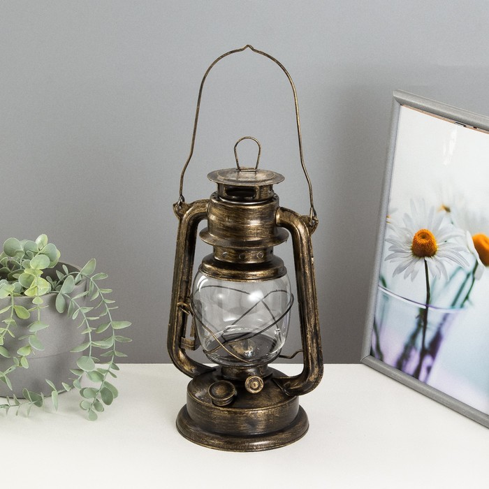 Керосиновая лампа декоративная черный с золотой патиной 14×18×27.5 см RISALUX - Фото 1