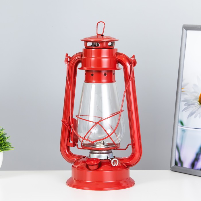 Керосиновая лампа декоративная красный 14х18х30 см RISALUX - фото 1885502501