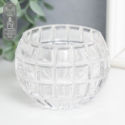 Стеклянный подсвечник на 1 свечу «Бочонок», d=4.5 см, прозрачный, 7.5×7.5×6 см