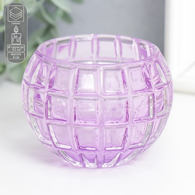 Подсвечник стекло "Бочонок" d-4,5 см сиреневый 7,5х7,5х6 см