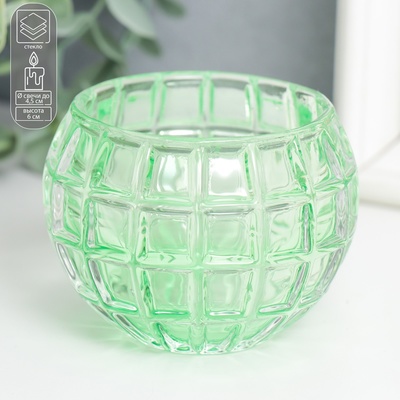 Стеклянный подсвечник на 1 свечу «Бочонок», d=4.5 см, зелёный, 7.5×7.5×6 см