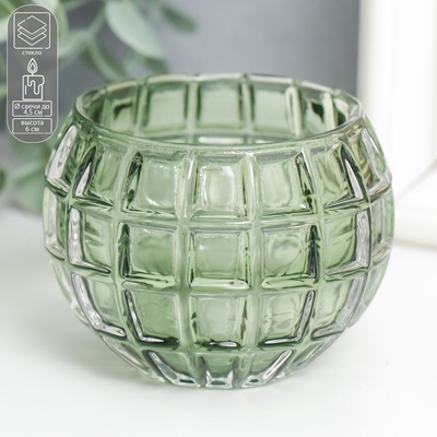 Стеклянный подсвечник на 1 свечу «Бочонок», d=4.5 см, изумруд, 7.5×7.5×6 см