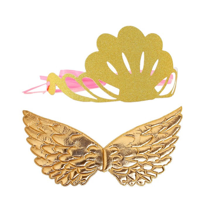 Карнавальный набор «Великолепие», 2 предмета: крылья, корона, цвет золото - Фото 1