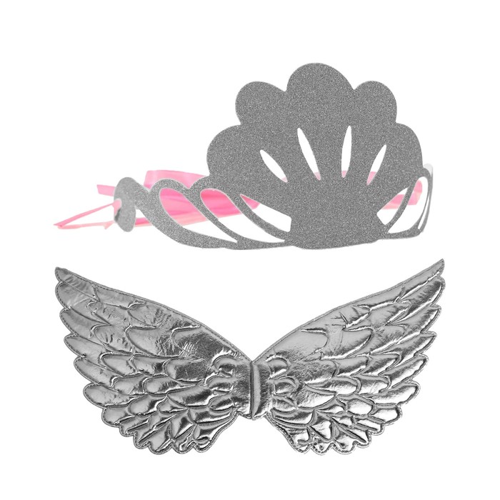 Карнавальный набор «Великолепие», 2 предмета: крылья, корона, цвет серебро - Фото 1