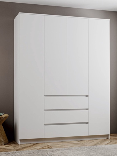 Шкаф четырёхстворчатый распашной «Мадера», 3 ящика, 1600×520×2100 мм, цвет белый