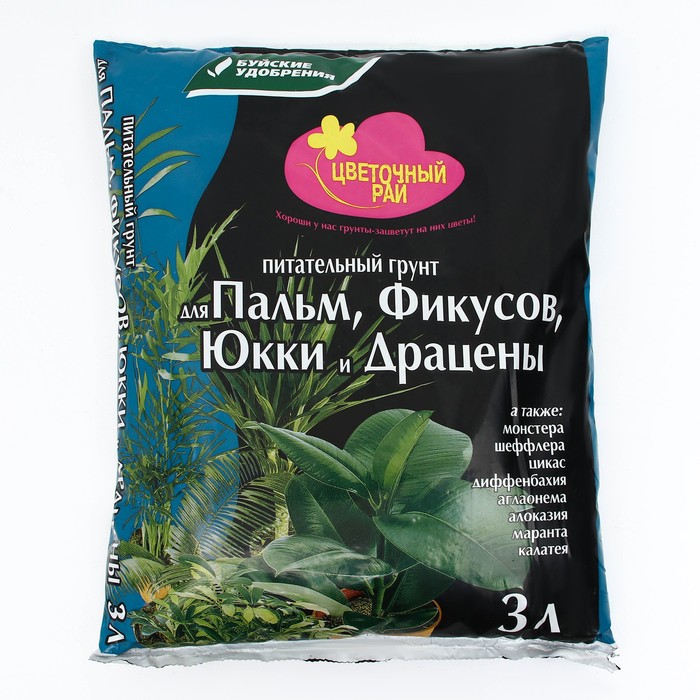 Грунт для Пальм, Фикусов, Юкки и Драцен «Цветочный рай», 3 л - Фото 1