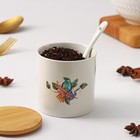 Банка фарфоровая для сыпучих продуктов с ложкой Доляна «Эстет. Колибри», 240 мл, цвет белый - фото 24515062