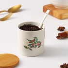 Банка фарфоровая для сыпучих продуктов с ложкой Доляна «Эстет. Колибри», 240 мл, цвет белый - фото 24515068