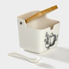 Банка для хранения сыпучих продуктов с ложкой BellaTenero «Эстет. Овощи», 250 мл, с бамбуковой крышкой, фарфоровая, цвет белый - Фото 3