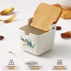 Банка фарфоровая для сыпучих продуктов с ложкой Доляна «Эстет. Горная синяя птица», 250 мл, цвет белый - Фото 2