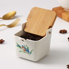 Банка фарфоровая для сыпучих продуктов с ложкой Доляна «Эстет. Горная синяя птица», 250 мл, цвет белый - Фото 3