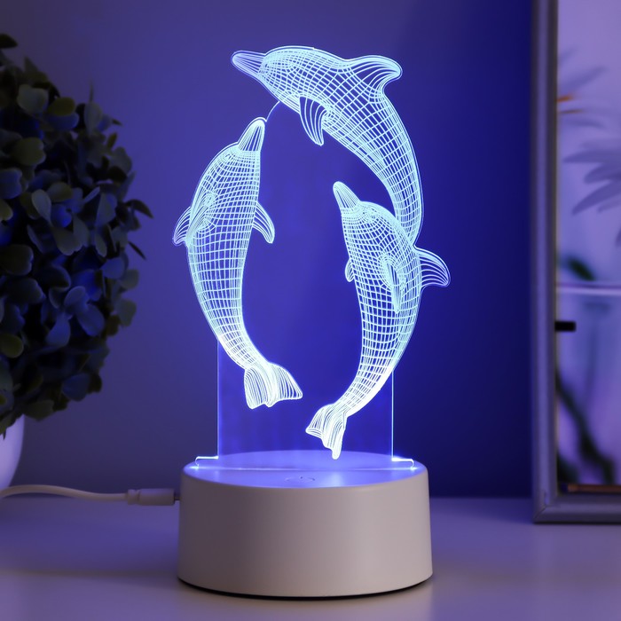 Светильник сенсорный "Дельфины" LED 7 цветов USB/от батареек белый  RISALUX - фото 1907570444