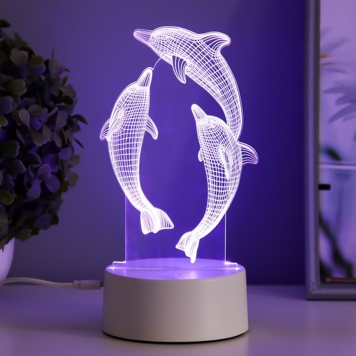 Светильник сенсорный "Дельфины" LED 7 цветов USB/от батареек белый  RISALUX - фото 1907570447