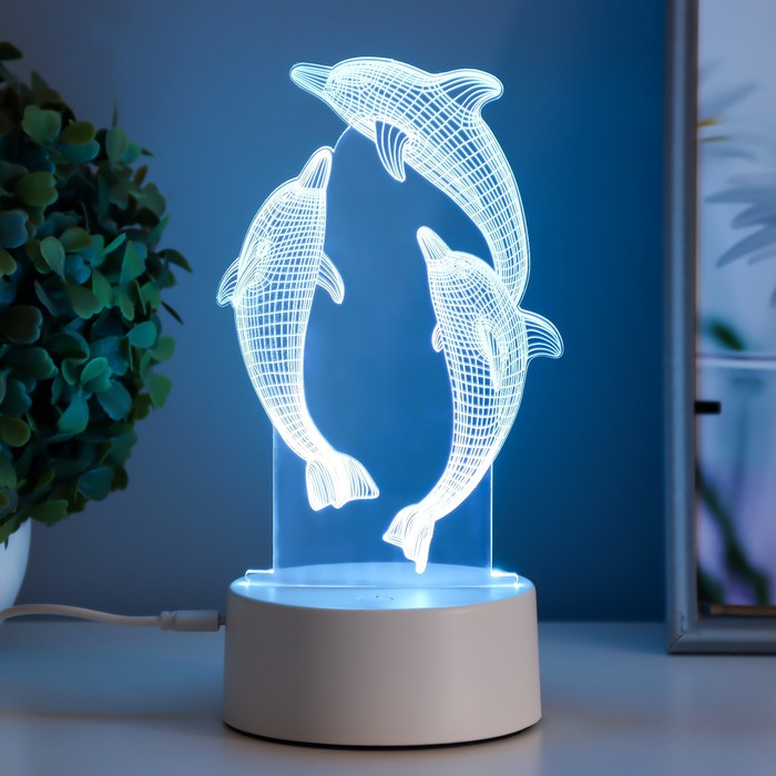 Светильник сенсорный "Дельфины" LED 7 цветов USB/от батареек белый  RISALUX - фото 1907570449