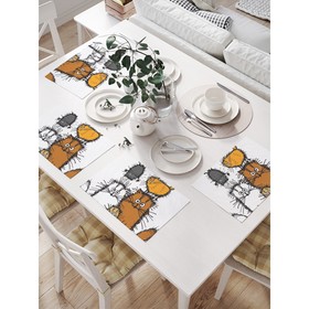 Комплект салфеток для сервировки стола «Семейство котов», прямоугольные, размер 32х46 см, 4 шт