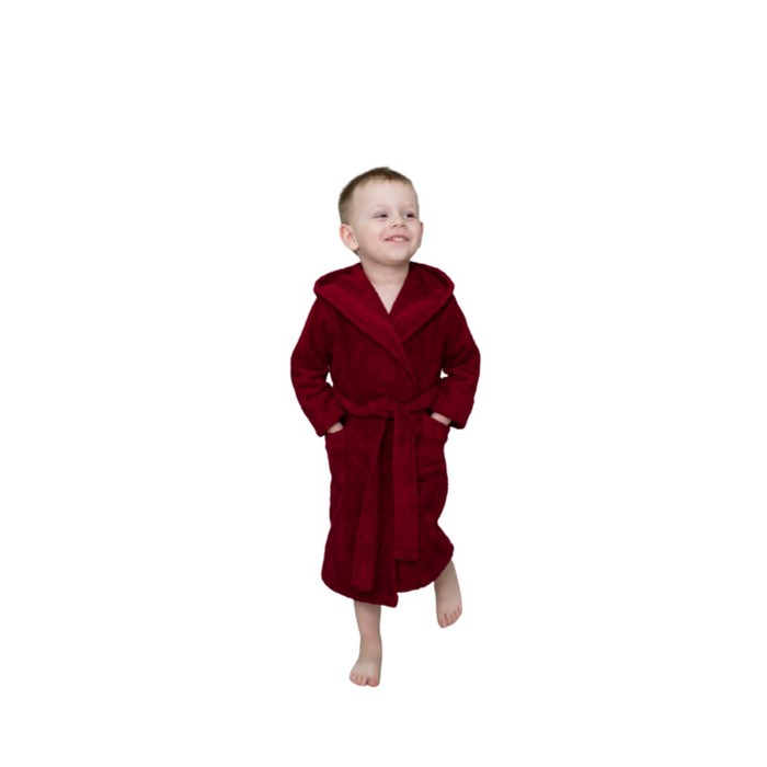 Халат детский махровый с капюшоном, размер 30, цвет бордовый