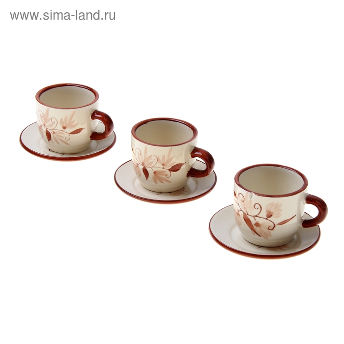 Сервиз керамический кофейный "Ядвига", 6 предметов: 3 чашки 110 мл, 3 блюдца - Фото 1