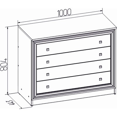 Комод напольный для спальни Paola 455, 4 ящика, 1000×443×804 мм, цвет ясень анкор светлый