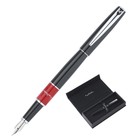 Ручка перьевая PIERRE CARDIN LIBRA, корпус латунь лакированная, отделка сталь и хром, съемный колпачок, узел 0.5 мм, чернила синие, акриловая вставка красная, чёрная - фото 10093132