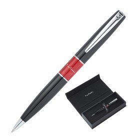 Ручка шариковая PIERRE CARDIN LIBRA, корпус латунь, лак и акрил, отделка сталь и хром, чернила синие, акриловая вставка красная, чёрная