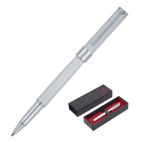 Ручка-роллер PIERRE CARDIN GAMME CLASSIC, корпус латунь лакированная, отделка латунь и хром, съемный колпачок, чернила синие, белая