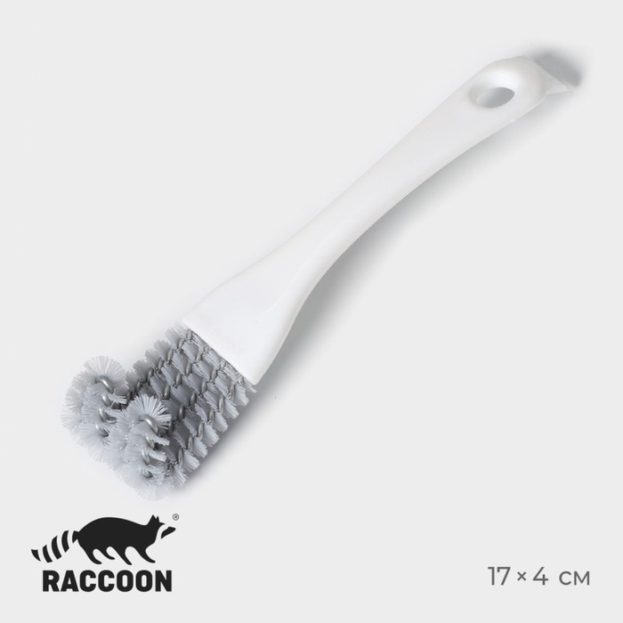 Щётка для чистки посуды и решёток-гриль Raccoon, 17×4 см, белая - Фото 1