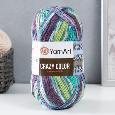 Пряжа "Crazy color" 25% шерсть, 75% акрил 260м/100гр (178 лимон-фиолет)