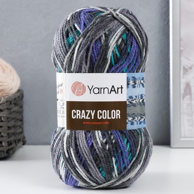 Пряжа "Crazy color" 25% шерсть, 75% акрил 260м/100гр (181 бир-синий)