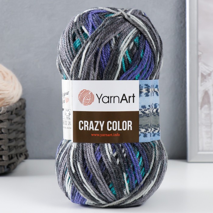 Пряжа "Crazy color" 25% шерсть, 75% акрил 260м/100гр (181 бир-синий) - Фото 1
