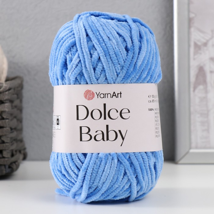 Плюшевая пряжа для вязания спицами, крючком YarnArt, Dolce Baby, 100% микрополиэстер, 85 м/50 г, (777 т. голубой) - Фото 1