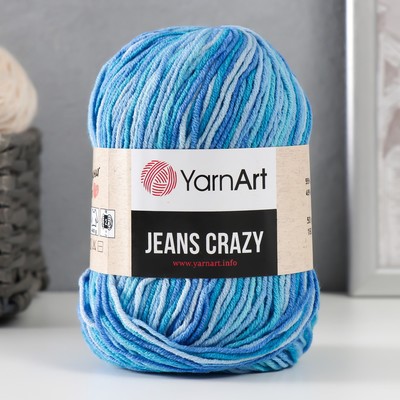 Пряжа для вязания спицами, крючком YarnArt, Jeans crazy, 55% хлопок, 45% акрил, 160 м/50 г, (8212 голубой, серый)