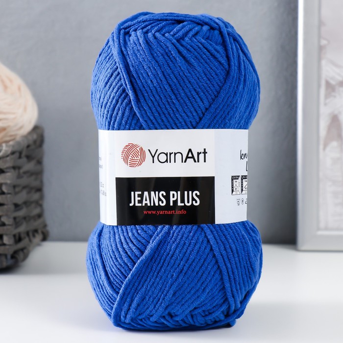 Пряжа для вязания спицами, крючком YarnArt, Jeans plus, 55% хлопок, 45% акрил, 160 м/100 г, (47 василёк) - Фото 1