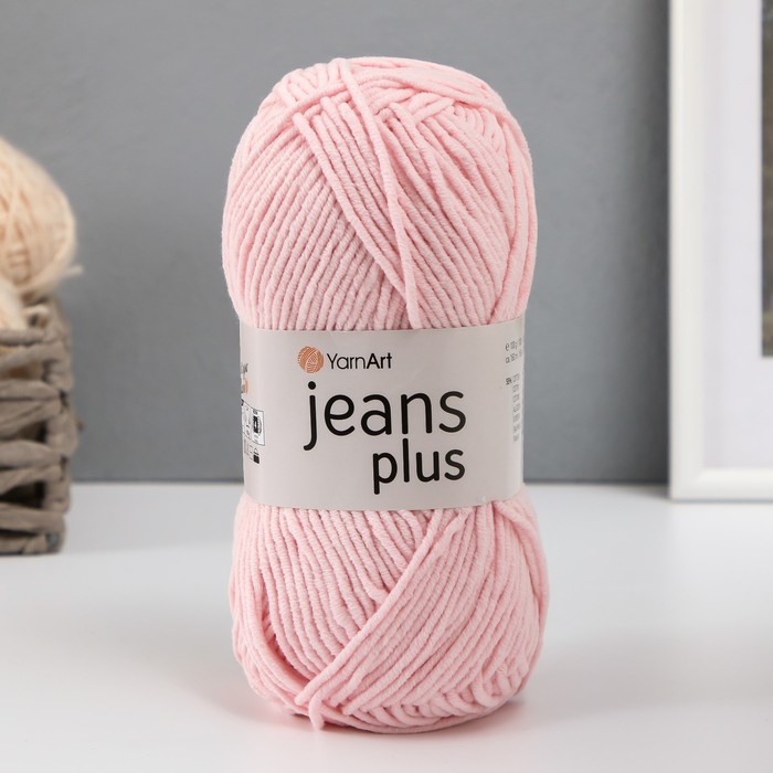 Пряжа для вязания спицами, крючком YarnArt, Jeans plus, 55% хлопок, 45% акрил, 160 м/100 г, (74 нежно-розовый) - Фото 1