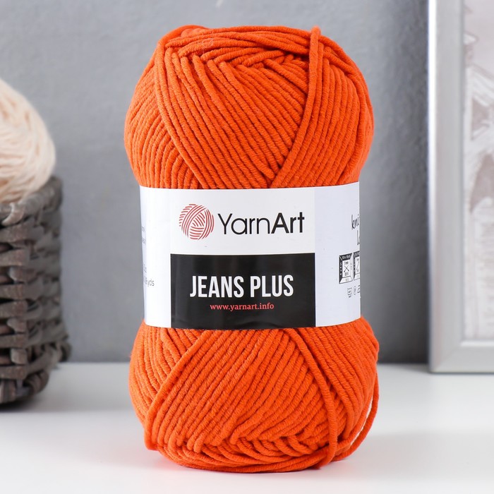 Пряжа для вязания спицами, крючком YarnArt, Jeans plus, 55% хлопок, 45% акрил, 160 м/100 г, (85 морковный) - Фото 1