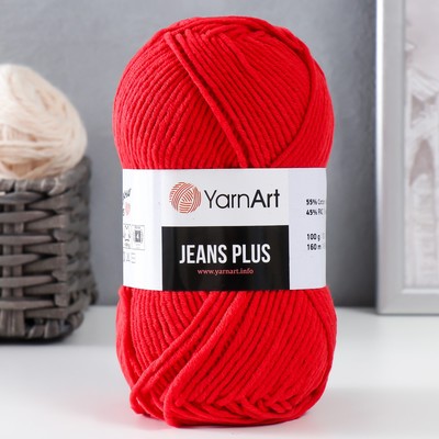 Пряжа "Jeans plus" 55% хлопок, 45% акрил 160м/100гр (90 алый)