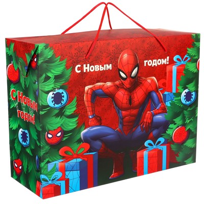Пакет подарочный "Новый год" 30х40х15 см, Человек-паук