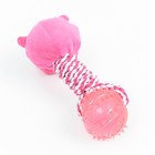 Игрушка для собак 3-в-1 "Бегемот": канатная, мягкая с пищалкой, мяч TPR, 20 см, розовая - фото 6743697