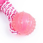 Игрушка для собак 3-в-1 "Бегемот": канатная, мягкая с пищалкой, мяч TPR, 20 см, розовая - фото 6743699