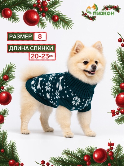Свитер «Косточки-снежинки», размер 8 (ДС 20-23, ОГ 25-32, ОШ 16-19 см), зелёный