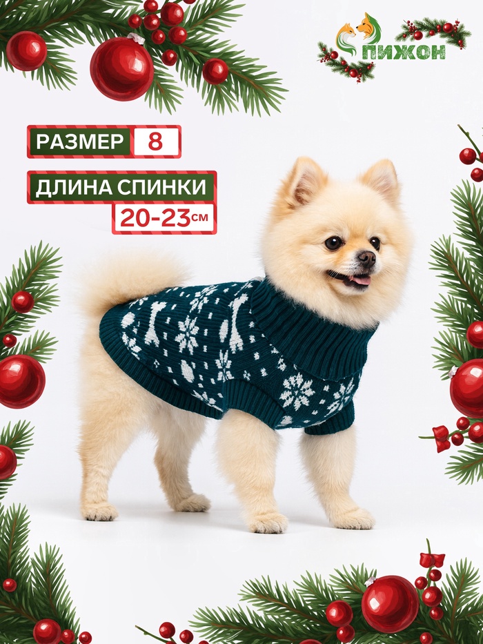 Свитер «Косточки-снежинки», размер 8 (ДС 20-23, ОГ 25-32, ОШ 16-19 см), зелёный - Фото 1