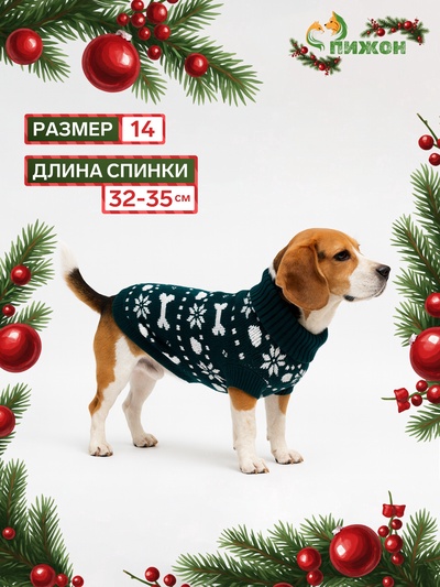 Свитер «Косточки-снежинки», размер 14 (ДС 32-35, ОГ 35-45, ОШ 22-26 см), зелёный